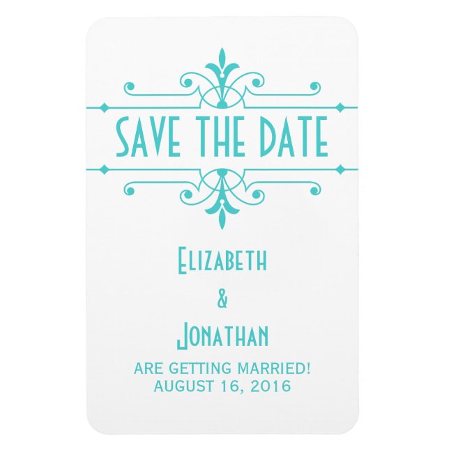Imán Aqua v2 Fancy Ornamental Save the Date Magnet (Vertical)