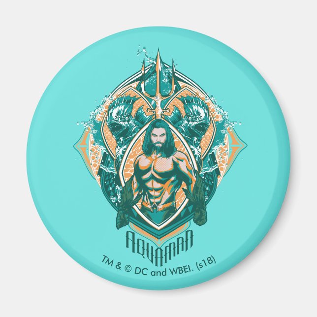 Imán Aquaman | Gráfico de Aquaman y Trenchers (Frente)