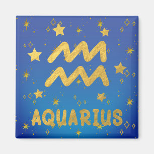 Imán Aquarius Zodiac Blue and Gold Magnet