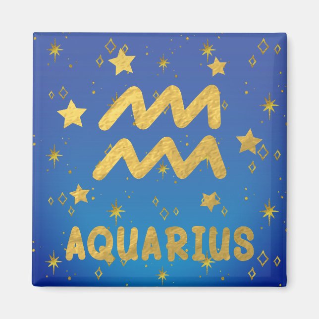 Imán Aquarius Zodiac Blue and Gold Magnet (Frente)