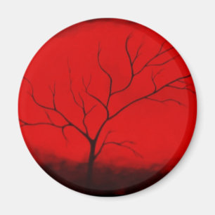 Imán Árbol abstracto y cielo rojo Resumen original Art