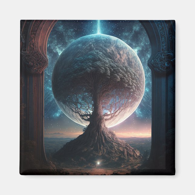 Imán Árbol cósmico Universo Surreal Fantasía Arte (Frente)