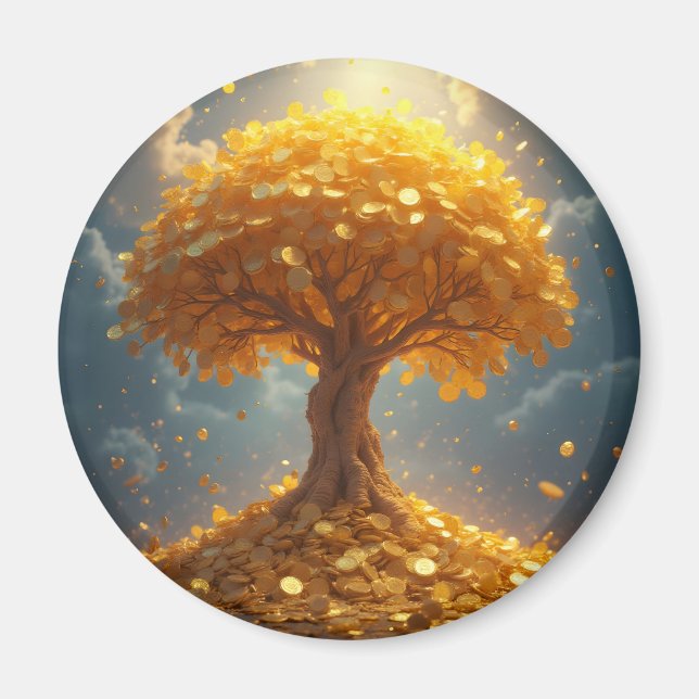 Imán árbol de dinero dorado monedas de oro (Frente)