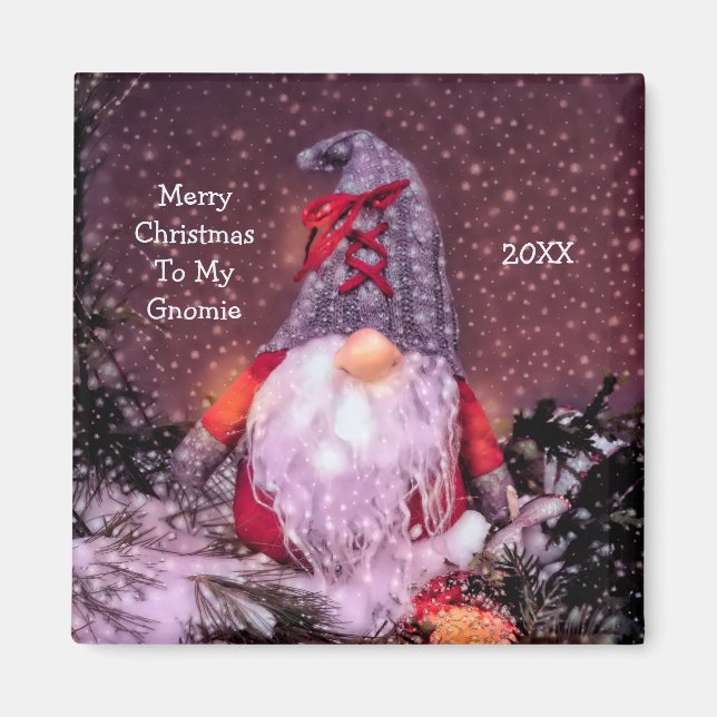 Imán Árbol de feriado de Gnome lindo Feliz Navidad (Frente)