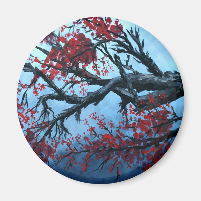 Imán arbol de flores de cerezo japonés arte oriental (Frente)