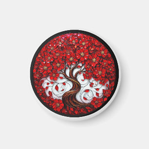 Imán Árbol de flores rojas vibrantes con detalles elega