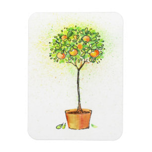 Imán Árbol de fruta cítrica pintado de la acuarela en