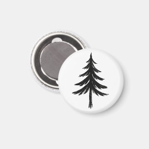 Imán Árbol de hoja perenne con pincel de tinta – Diseño