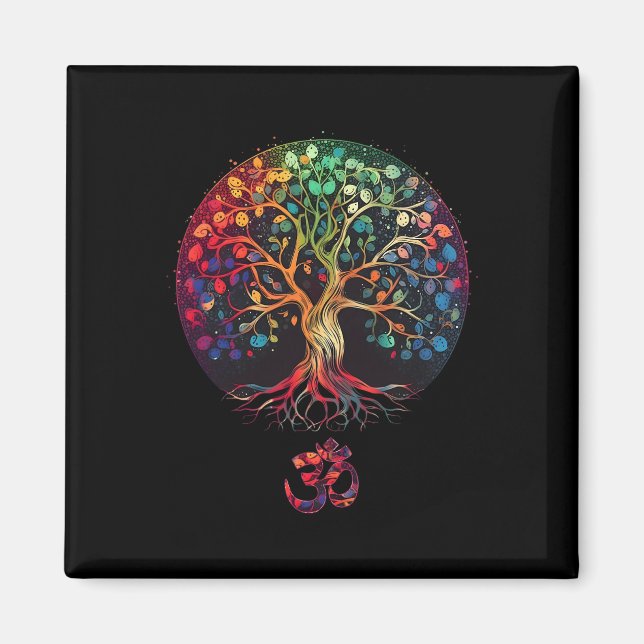 Imán Árbol De La Vida Con Símbolo Om Yoga  (Frente)