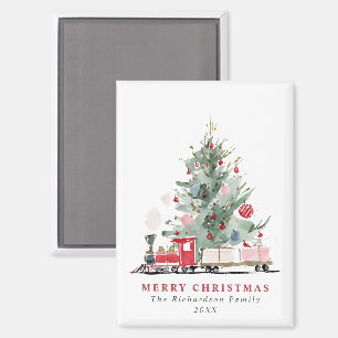 Imán Árbol de Navidad Acuarela Juguete Tren