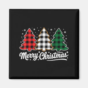 Imán Árbol de Navidad Alegre Plaid Búfalo Rojo Blanco