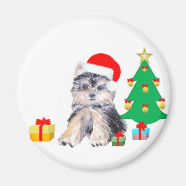 Imán árbol de Navidad, cachorro de Yorkshire y regalos