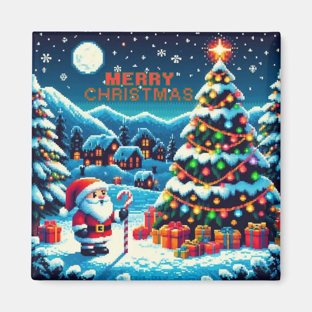 Imán Árbol de Navidad de 8 bits y Santa (Frente)