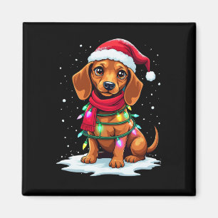Imán Árbol de Navidad de Dachshund Cute Santa Hat Luces