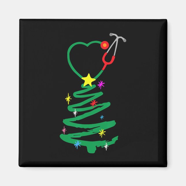 Imán Árbol de Navidad de enfermera estetoscopio enferme (Frente)
