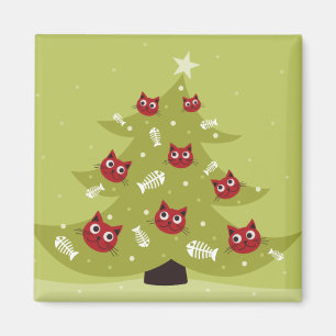 Imán Árbol De Navidad De Gato Con Ornamentos De Pescado