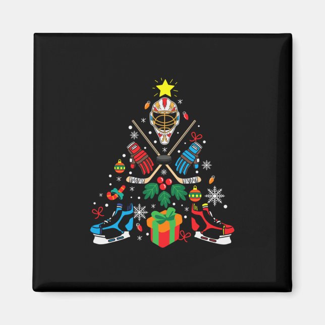 Imán Árbol de Navidad de hockey sobre hielo de Feliz Na (Frente)