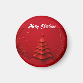 Imán Árbol de Navidad de Papel Fondo Rojo