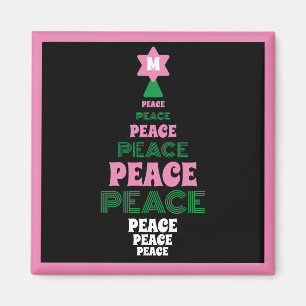 Imán Árbol de Navidad de Paz Rosa y Verde Único Inicial