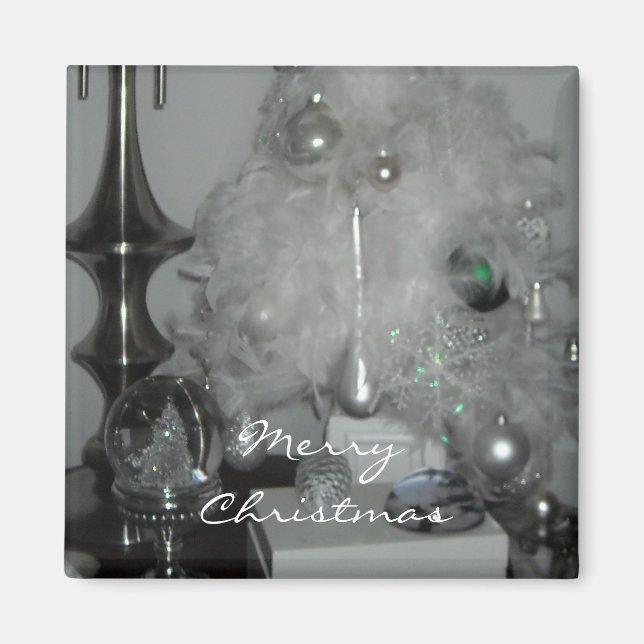 Imán Árbol de Navidad de pluma blanca (Frente)