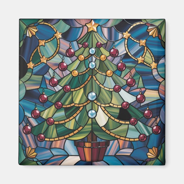 Imán Árbol de Navidad de Vidrio Pintado Estilo Tiffany (Frente)