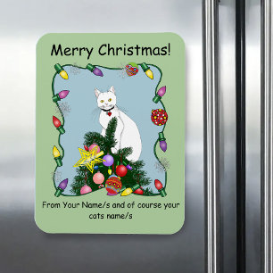 Imán Árbol de Navidad Divertido y Festivo Gato Blanco D