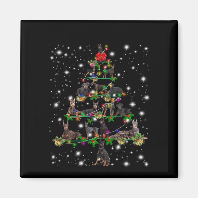 Imán Árbol de Navidad Doberman cubierto por linterna (Frente)