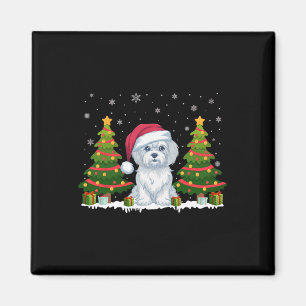 Imán Árbol de navidad enciende perro maltés Santa Hat N
