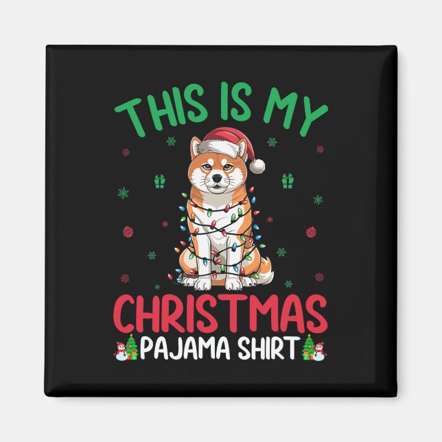 Imán Árbol de Navidad feo ilumina Santa Akita Inu Perro (Frente)