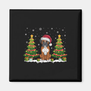 Imán Árbol de navidad ilumina a perro de boxeo Santa Ha