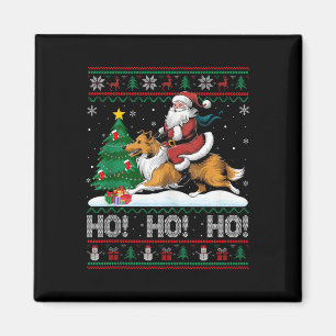 Imán Árbol de Navidad iluminando Santa Riding Collie Do