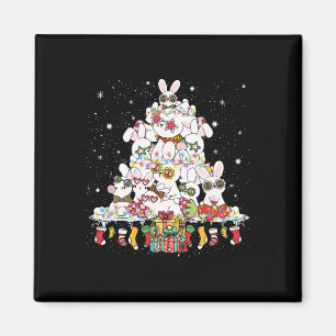 Imán Árbol de Navidad lindo conejo blanco rodeado