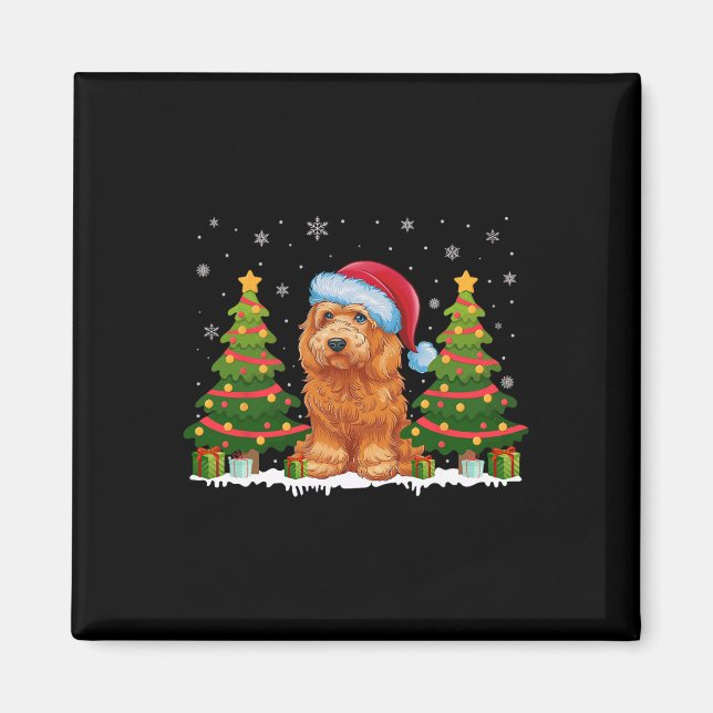 Imán Árbol de Navidad Luz de oro Perro Santa Hat Navida (Frente)