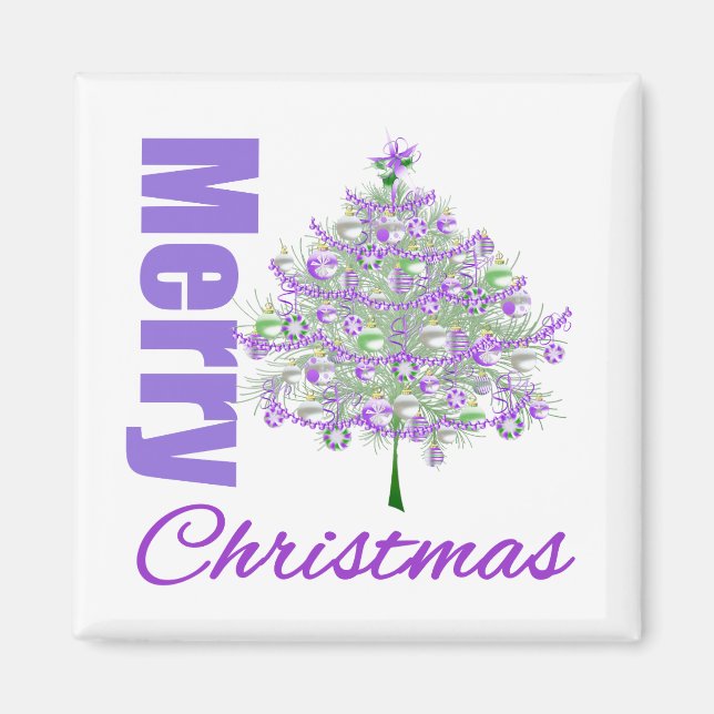 Imán Árbol de Navidad Morado de Feliz Navidad (Frente)
