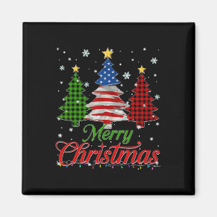 Imán Árbol de Navidad Plaid Bandera de EE. UU. Copo de