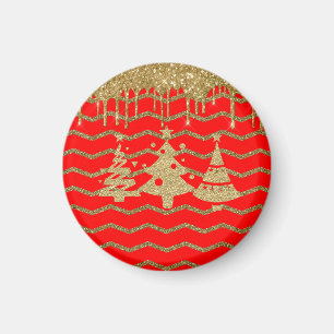 Imán Árbol de navidad purpurina rojo