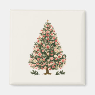 Imán Árbol de Navidad Retro con Adornos Rosas