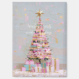 Imán Árbol de Navidad rosa y dorado Impasto