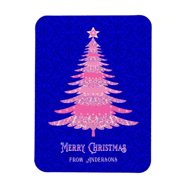Imán Árbol de Navidad rosado Personalizado Esparkle Mod (Vertical)