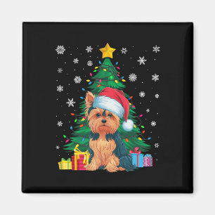 Imán Árbol de Navidad sudoroso enciende Yorkie Dog Sant