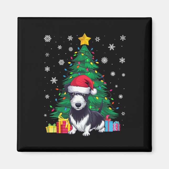 Imán Árbol de navidad sudoroso ilumina perro de rat ter (Frente)