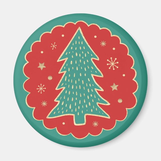 Imán Árbol de Navidad Turquesa de Oro Rojo (Frente)