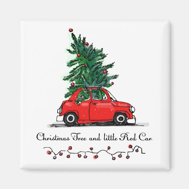 Imán Árbol de Navidad y auto pequeño rojo (Frente)