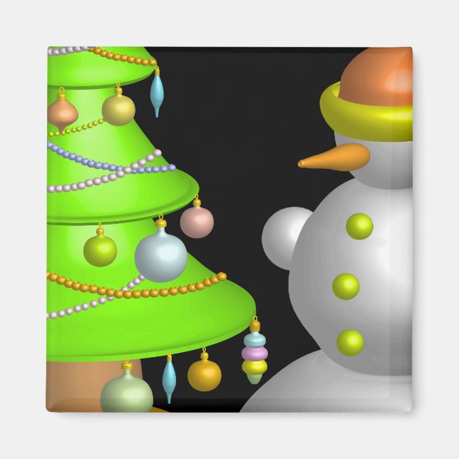 Imán Árbol de Navidad y snowman (Frente)