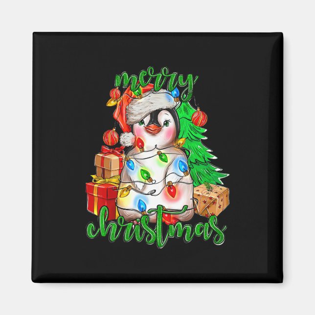 Imán Árbol de pingüino de navidad ilumina Santa Hat Fun (Frente)