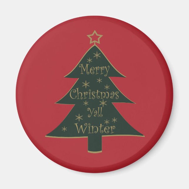 Imán Árbol de pinos adornado por Feliz Navidad (Frente)