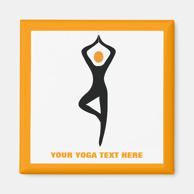 Imán Árbol de yoga pose negro, personalizado naranja (Frente)