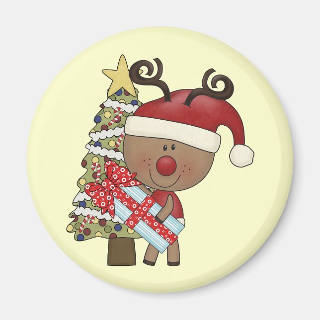 Imán Árbol del día de fiesta del reno de Rudy (Frente)