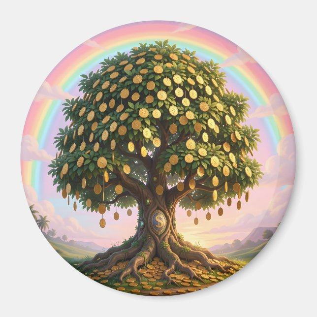 Imán árbol del dinero con arcoíris (Frente)