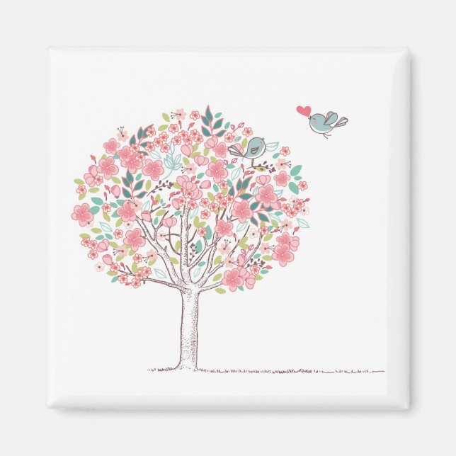 Imán Árbol floreciente y pájaros enamorados (Frente)